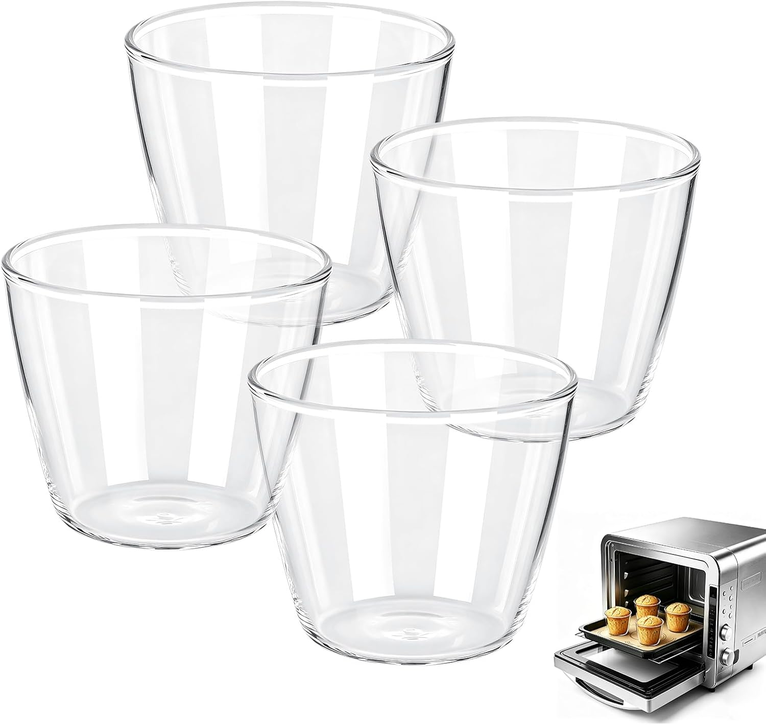 Glass Muffin Pan, Thick Glass Construction, Stackable, 4 Pack, 3.4 Oz