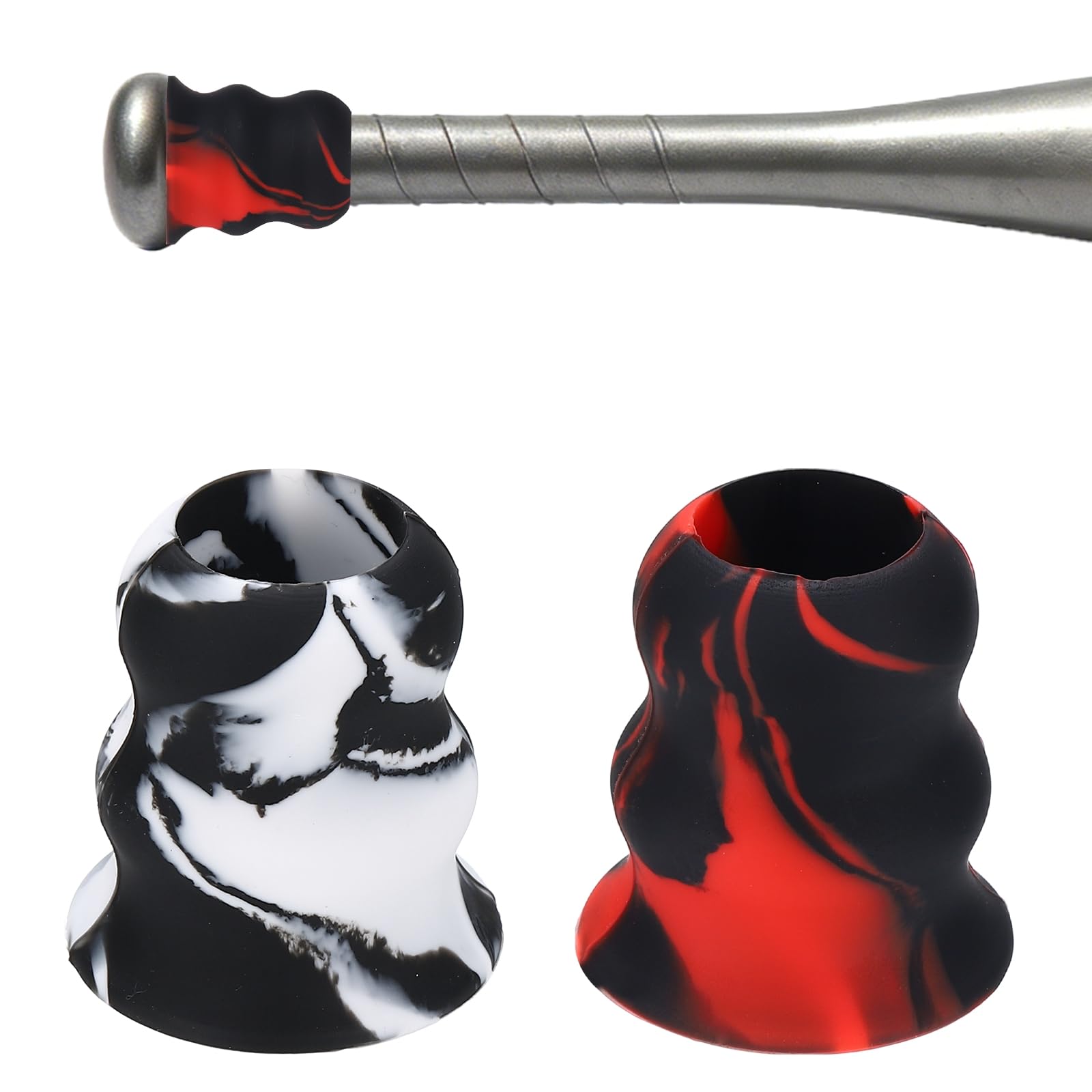 YELARXI Bat Taper, Bat Knob Taper Softball Grip Silicone Non-slip Ergonomic Enhanced Grip Easy Installation 2Pcs & Red-Black/Black-White - Fit for (Most Softball Bats/Baseball)