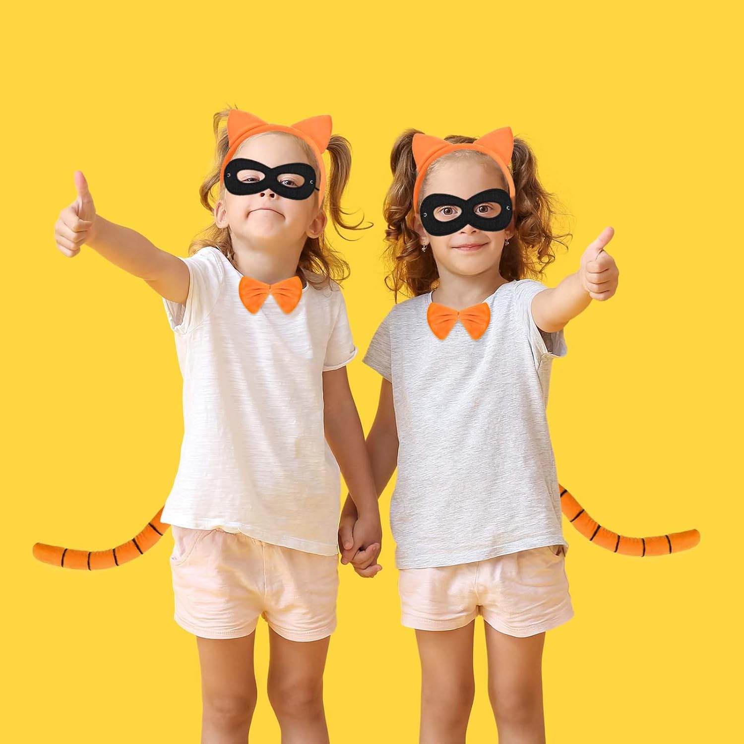 4Pcs Orange Cat Costume Accessories Set Including Orange Cat Ears Headband Tail Bow Tie Black Mask for Book Day Cosplay Supplies - Image 4