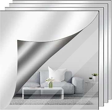 4 Pcs Flexible Acrylic Mirror Sheets, Self-Adhesive Silver Reflective Panels for DIY Home and Office Decoration