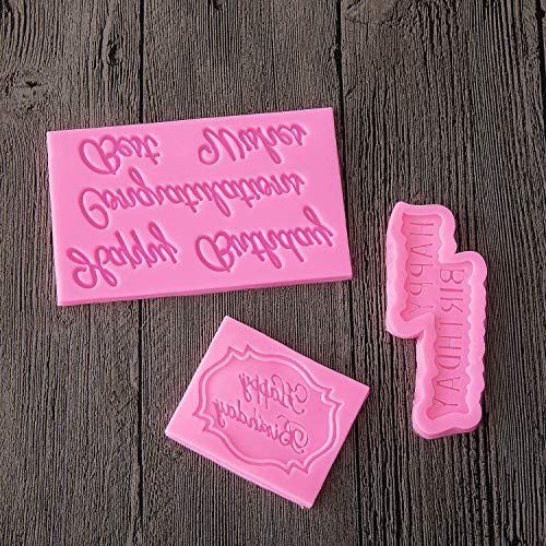3 Pieces Happy Birthday Cake Mold Chocolate Best Wishes Letters Silicone Mold Biscuit 、 Tool Congratulation Letters Silicone Mold For Cake Topper Decoration, Pudding, Ice Cream, Jelly (Pink) #TOP7