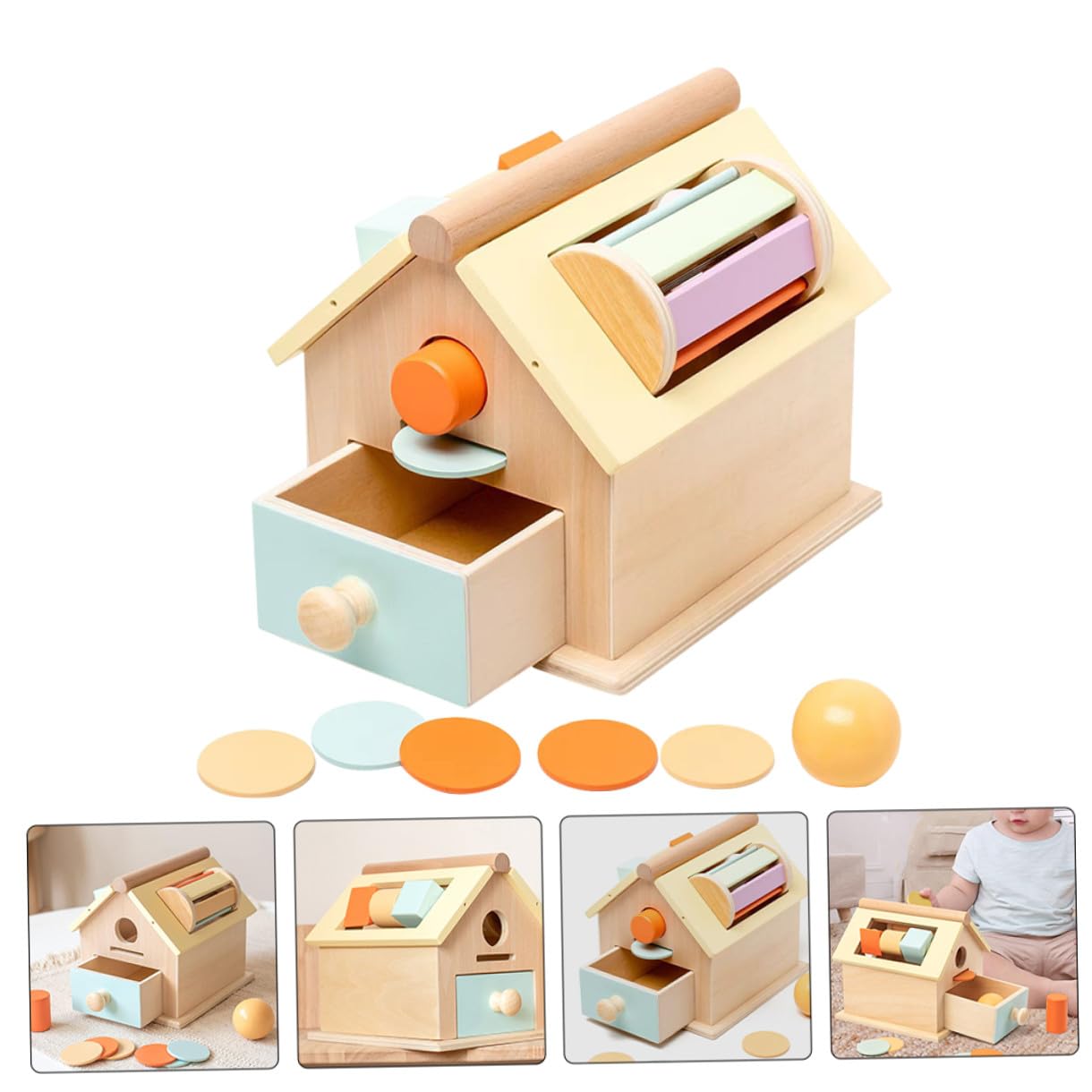 Caja de Juguetes de Madera Montessori para Niños Pequeños Función Multifuncional y Entrenamiento de Habilidades Motoras Finas Adecuado para Educación Temprana