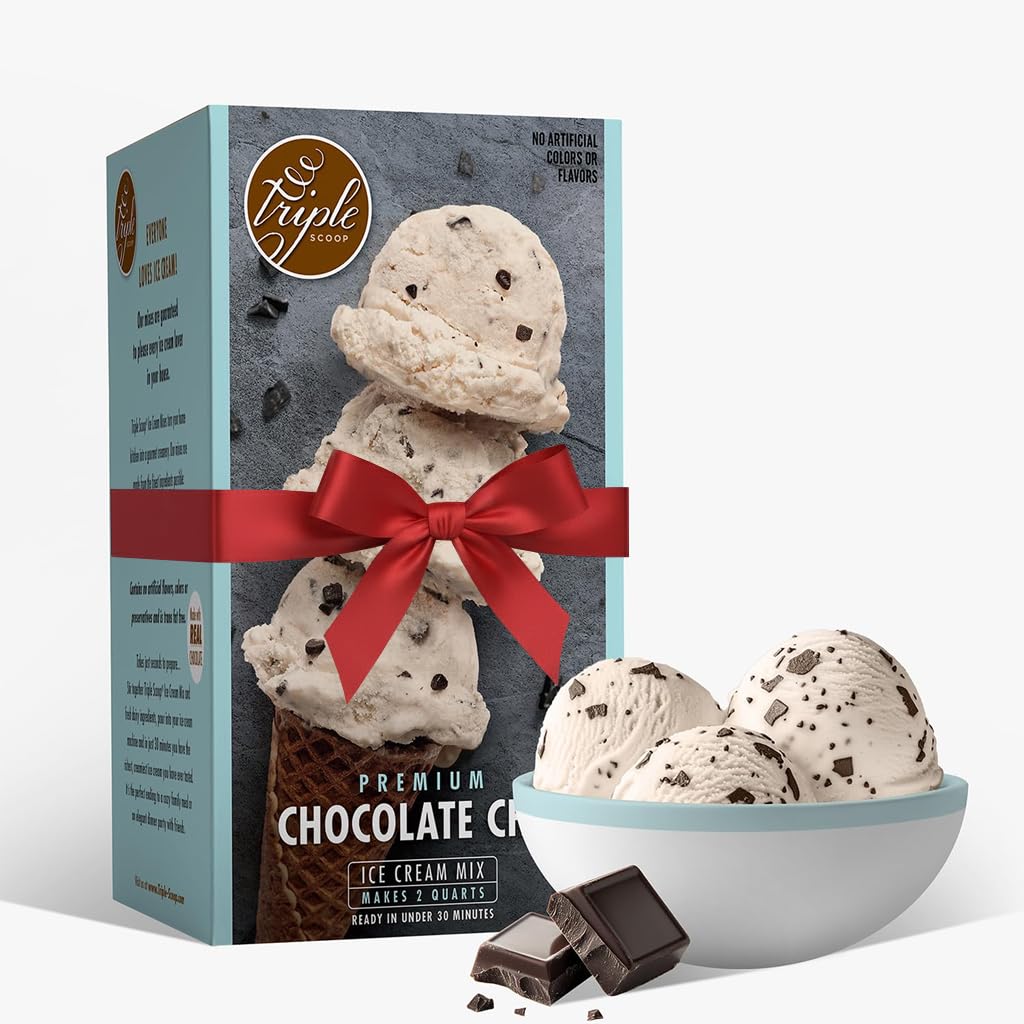 Triple Scoop - Premium Vanilla Choc Chip Ice Cream Mix For Ice Cream Maker. Simple, Easy, Delicious. From Gourmet Mix To Maker in 5 Min, Makes 2 Creamy Quarts, Made in USA (1 Pack, Van Choc)