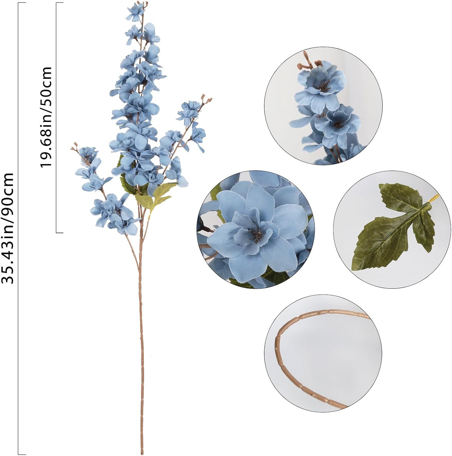 6PCS Delphinium Artificial Flower Lifelike Silk Larkspur Flowers Plant 35.43" Long Stem Blossoms Fake Flowers for Tall Vase Floral Arrangements Home Table Wedding Decor(Dusty Blue) - Image 3
