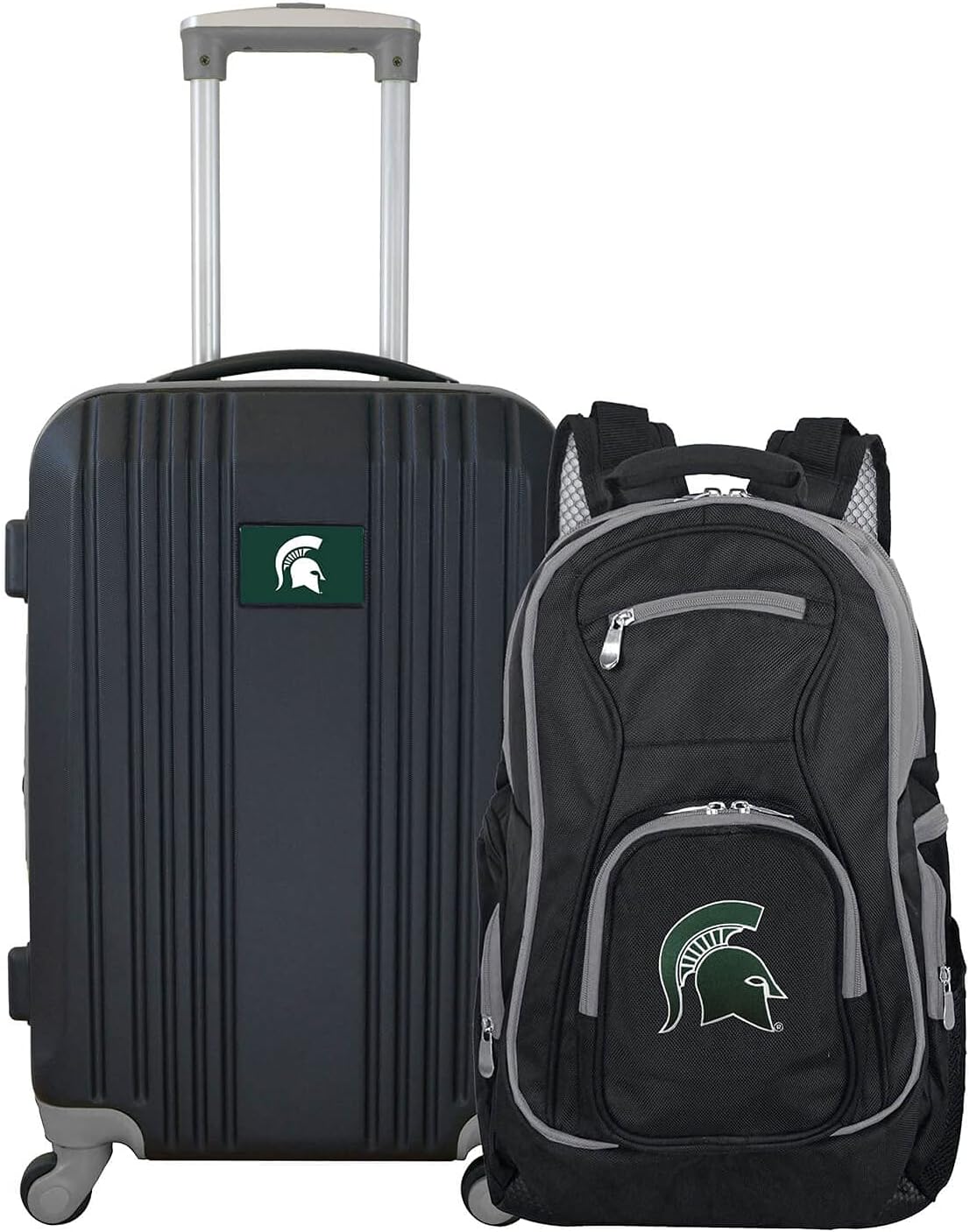 Denco Michigan State University Spartans 2-Piece Luggage Set, Includes 21-inch Two-Tone Hardcase Spinner and 19" Laptop Backpack