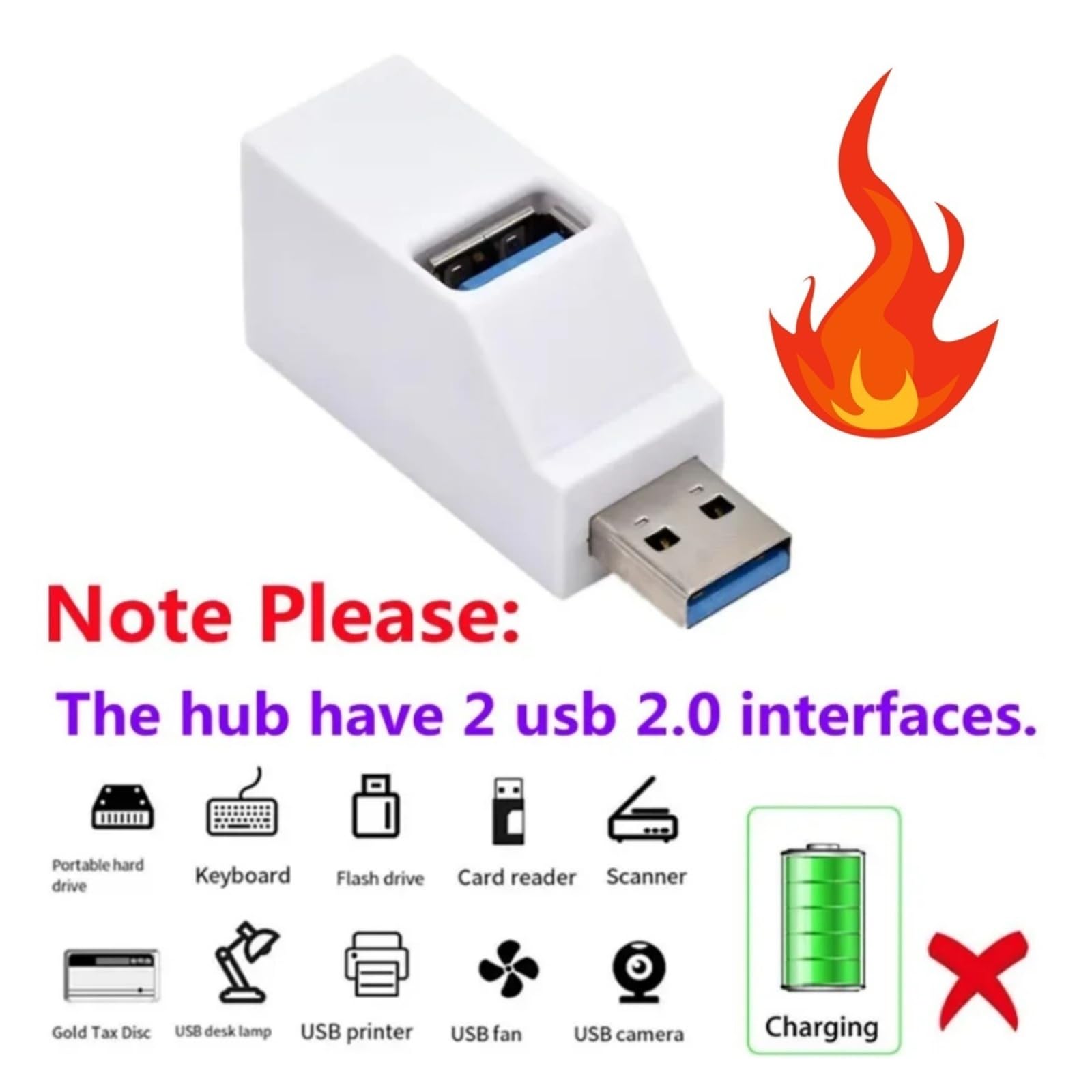 Hub USB 3.0 3-portowy rozdzielacz 5 Gb/s do laptopa PC Mac (biały)