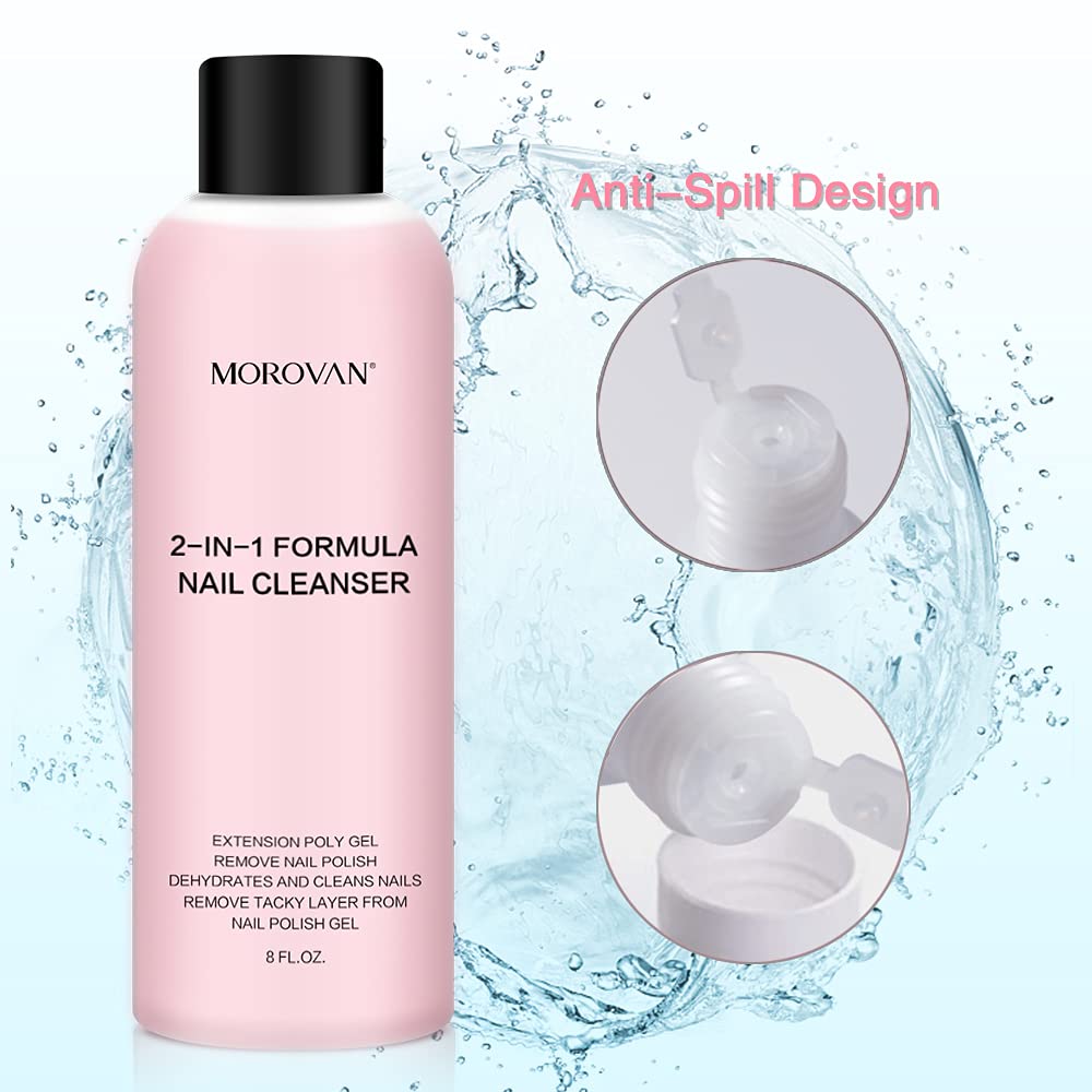 Morovan 2 in 1 Formula(Poly Nail Extension Gel Slip Solution+Professional Nail Cleanser) 8oz Nail Polish Remover 240ml Lint-free Liquid Slip Solution : Beauty & Personal Care