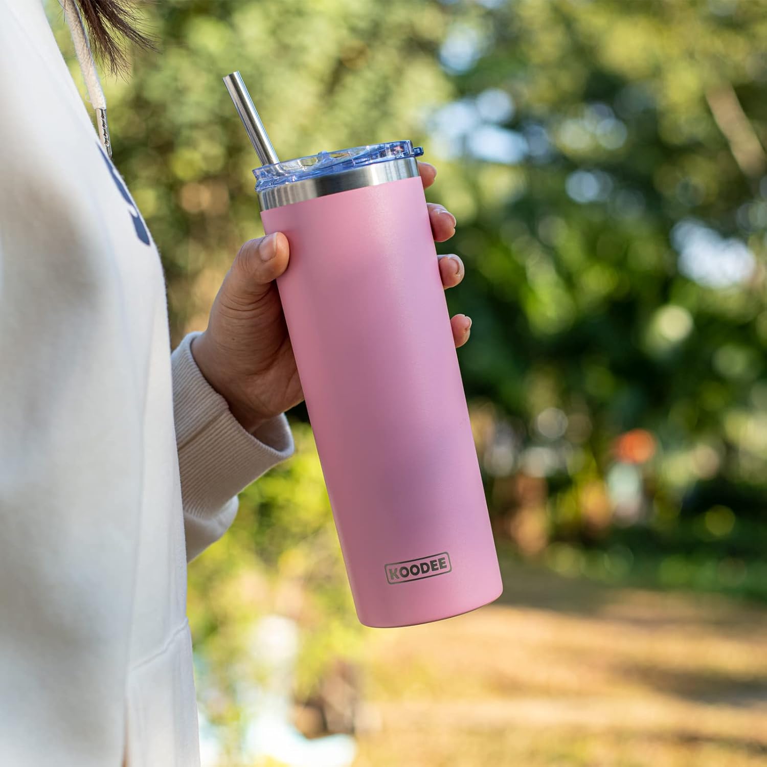 koodee 20 oz Stainless Steel Skinny Tumblers (4 Pack) Double Wall Insulated Water Tumbler Cup with Lids, Straws and Straw Brushes (Teal/Purple/Pink/Black) - Image 8