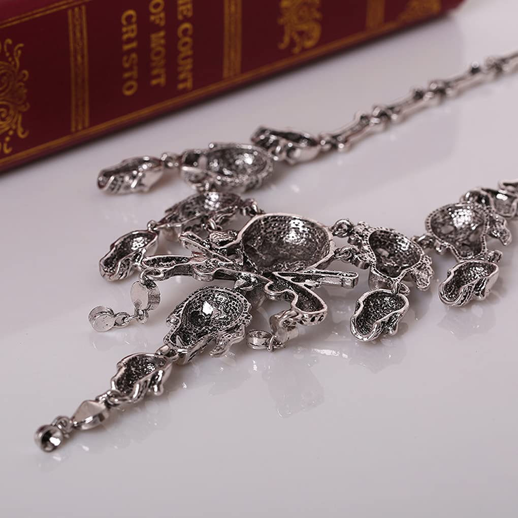YJZQ Vintage Halloween Skull Bone Necklace Jewellery Women Pirate Cosplay Fancy Dress Costume Accessory, Silver A - Image 3