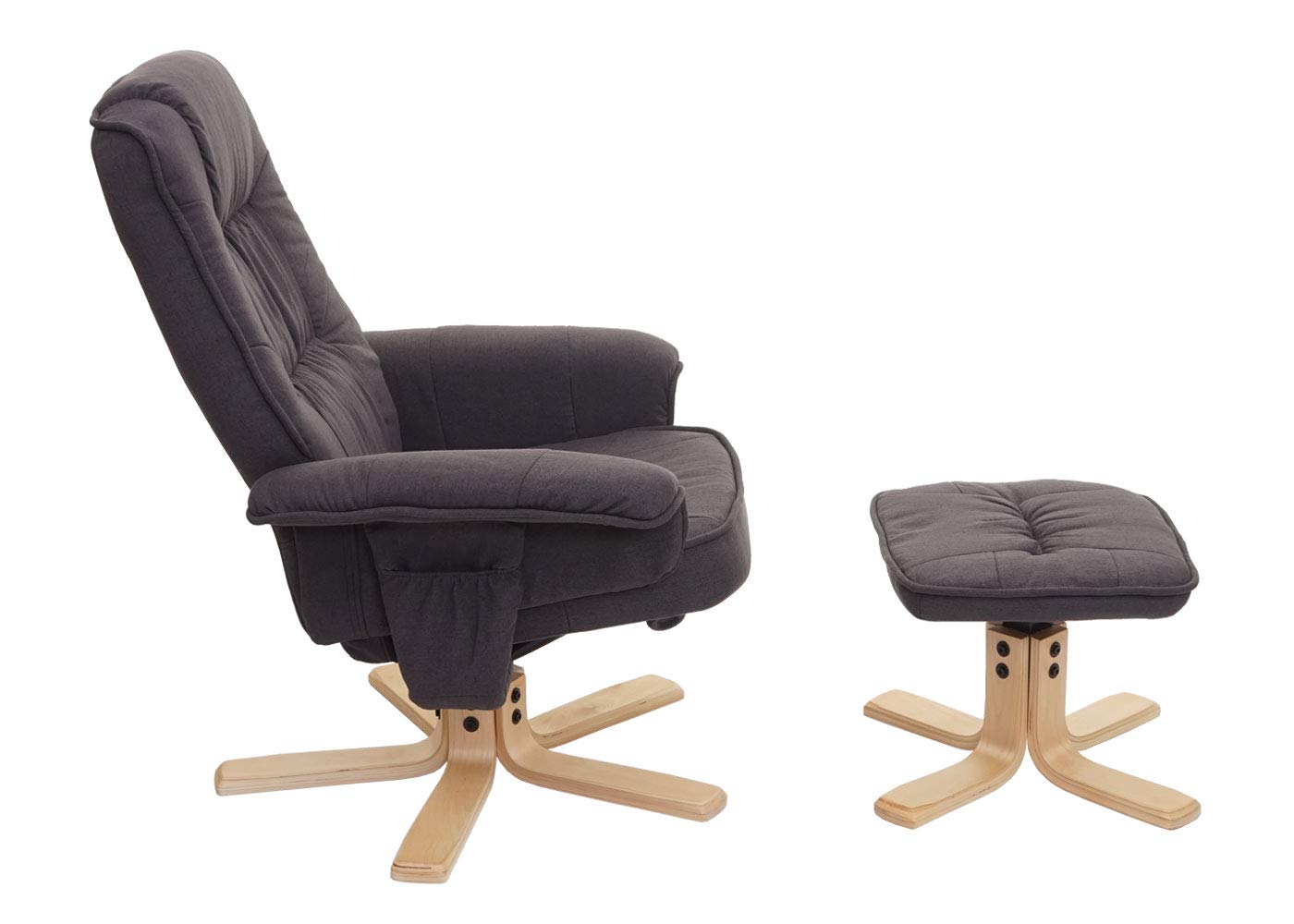 Mendler Sillón de relax M56 con taburete, Sillas tela/textil, certificado FSC®, color gris oscuro | Sillón de TV con taburete, certificado FSC®