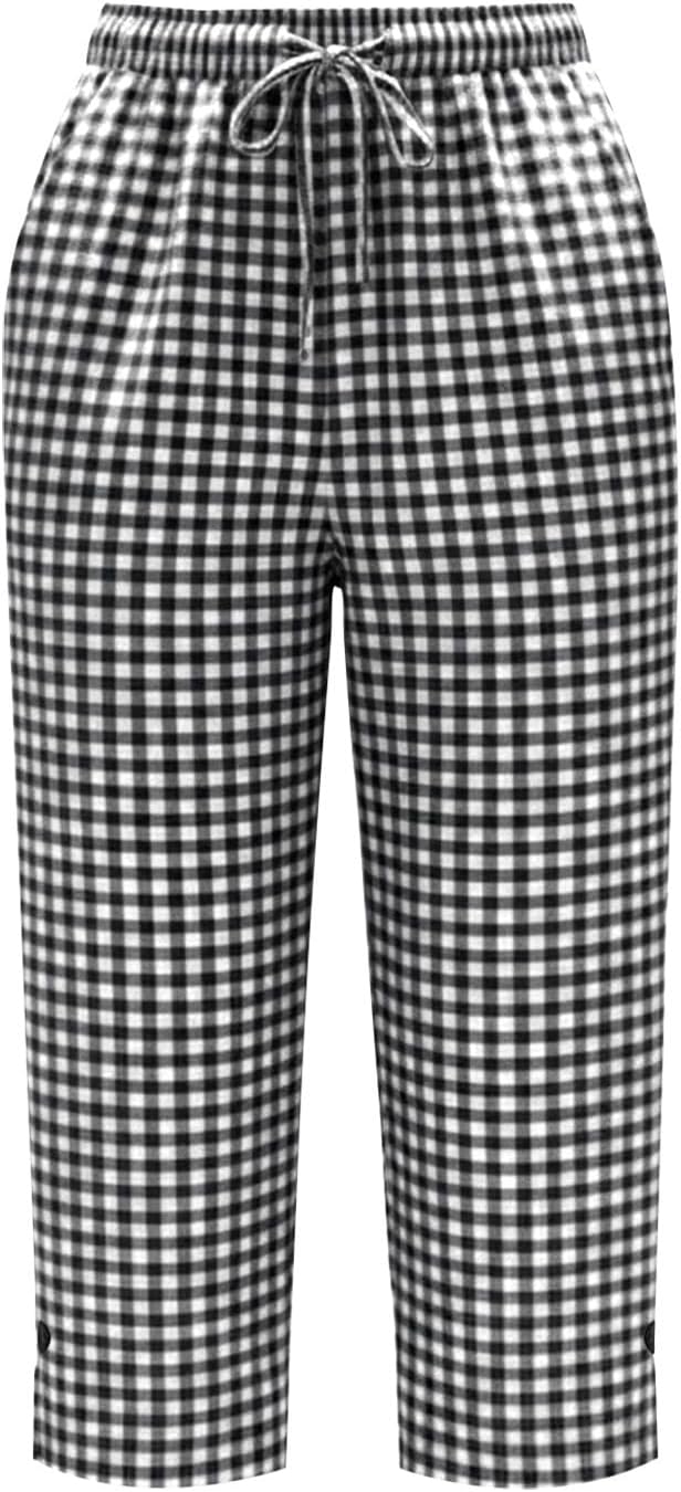 Loose Wide Leg Gingham Palazzo Harem Pants, Relaxed Boho Trousers for Womens Spring and Summer Beach Occasions