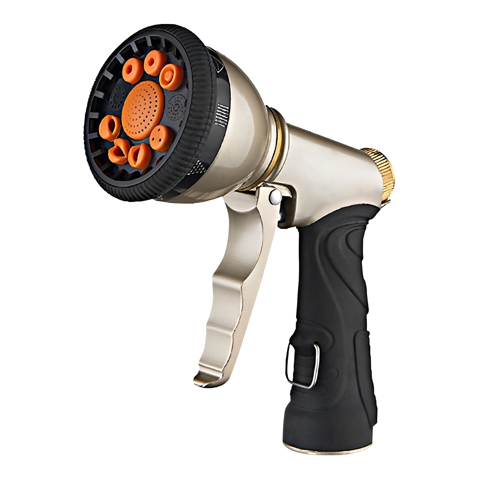 Garden Hose Nozzle, Heavy Duty Alloy Water Hose Nozzle with 9 Adjustable Spray Modes, Garden Nozzle with Non-Slip Grip for Watering Plants,Lawns, Flower, Washing Cars (Gold(zinc alloy))