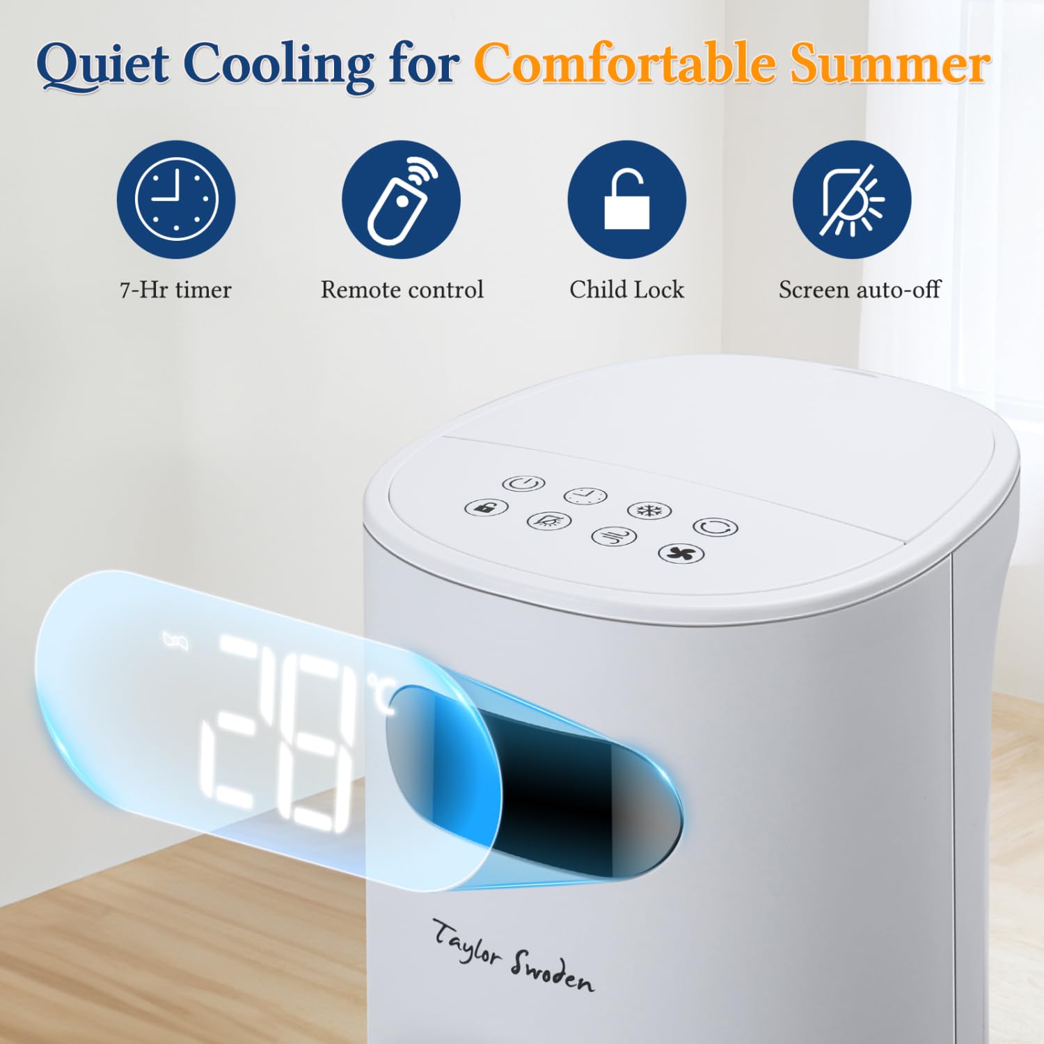 Taylor Swoden 3 in 1 raffrescatore d'aria portatile, Raffrescatore evaporativo silenzioso con serbatoio da 6 l, timer da 12 ore, 3 modalità, 3 velocità, telecomando, oscillazione, 95 W,…