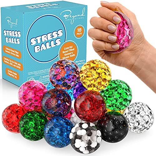Stress Balls Set - 18 Pack - Stress Balls Fidget Toys For Kids and Adults - Sensory Ball, Squishy Balls With Colorful Water Beads,Anxiety Relief Calming Tool - Fidget Stress Toys for Autism & ADD/ADHD