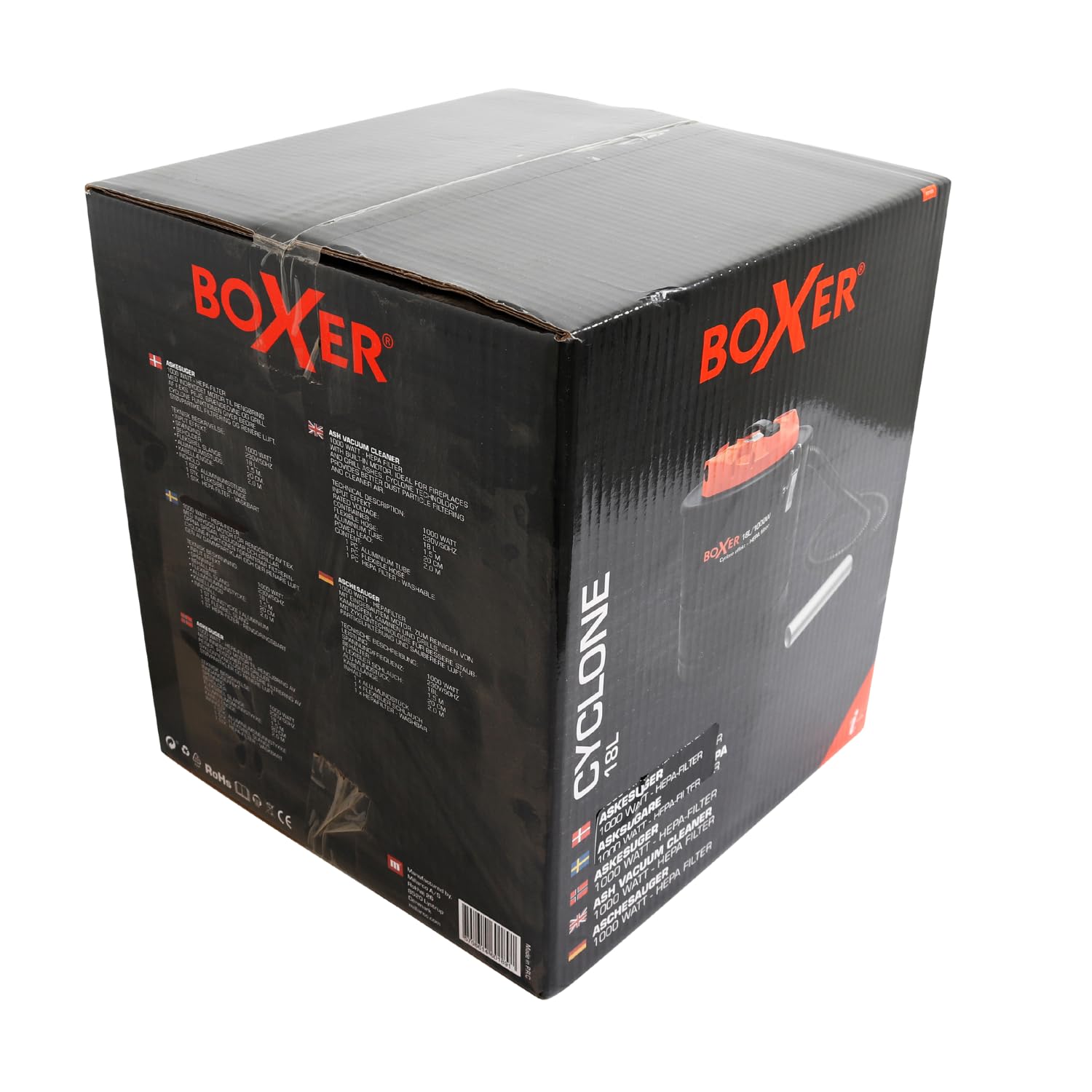 Boxer® Aspiracenere ciclonico con motore e filtro HEPA 18L | Potente aspirazione 1000W | Ideale per camini, stufe e barbecue | Filtro lavabile e tecnologia ciclonica