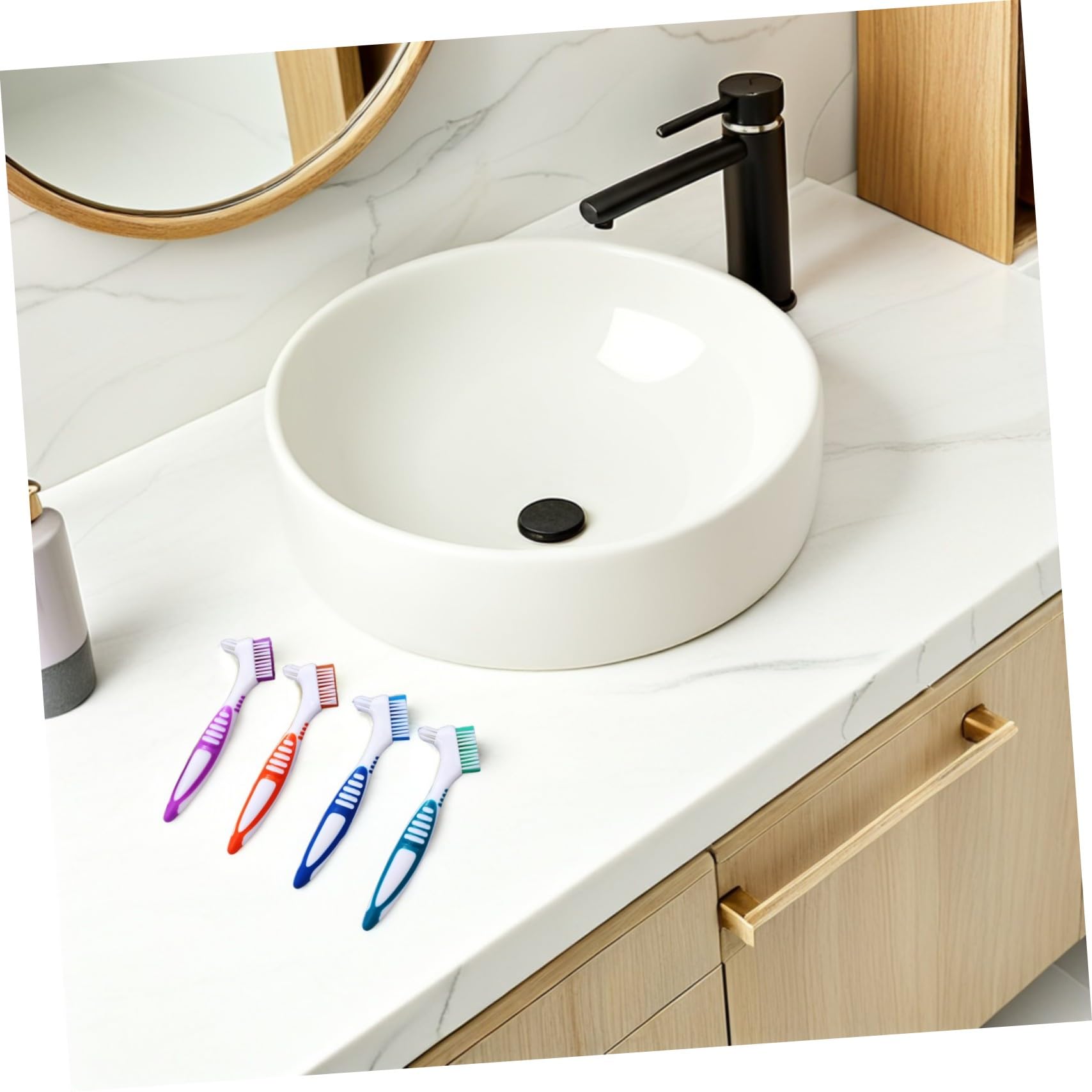 YARNOW 12pezzi Spazzolino per Dentiere Doppia Faccia da Strumenti per Pulizia Dentale Spazzola Portatile per Protesi Dentarie Design Antiscivolo per Anziani Morbido ma Potente