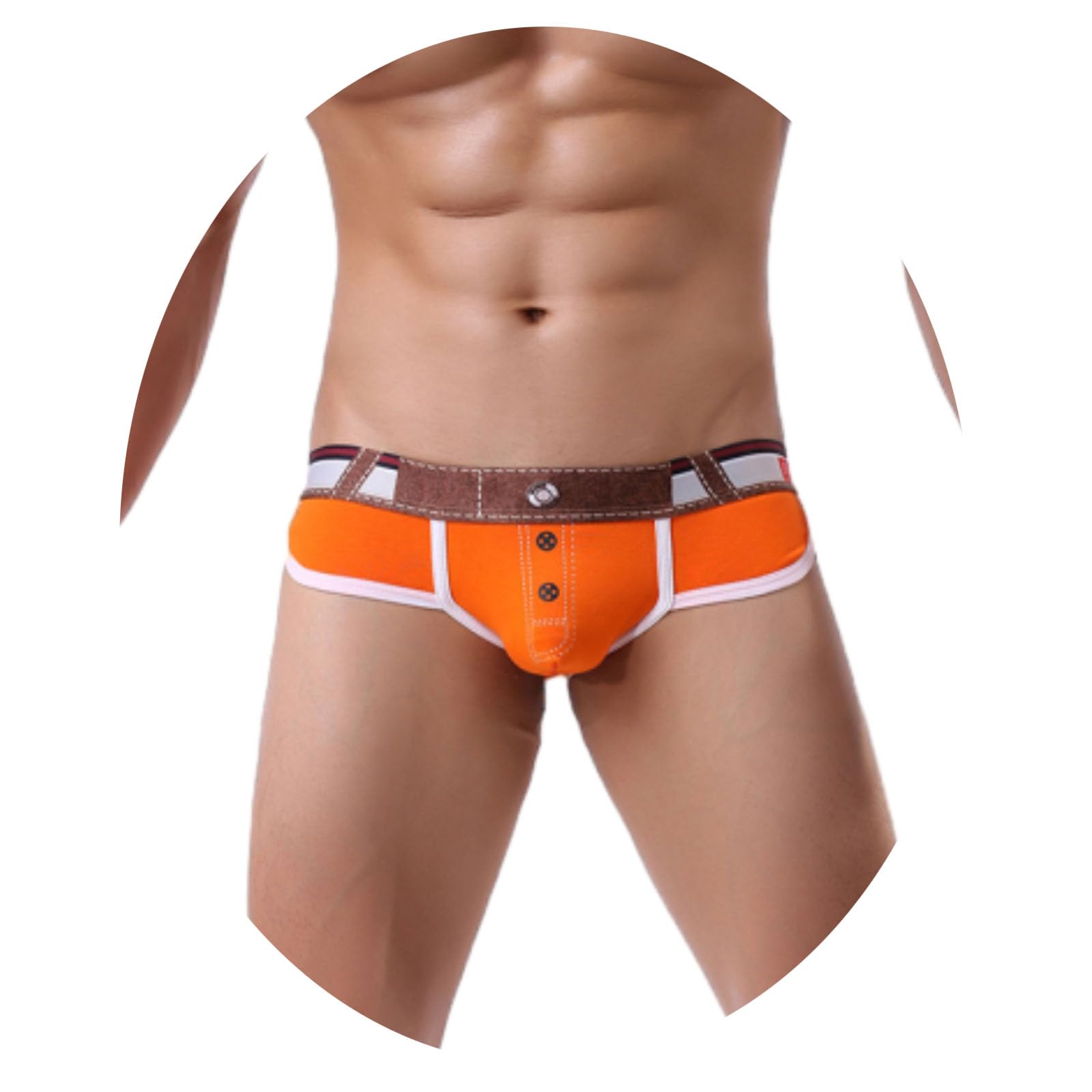 Evankin Men's Orange Brief Underwear Cotton Denim Printed Button Underpants U Convex Pouch Brief Underwear（-Xs）