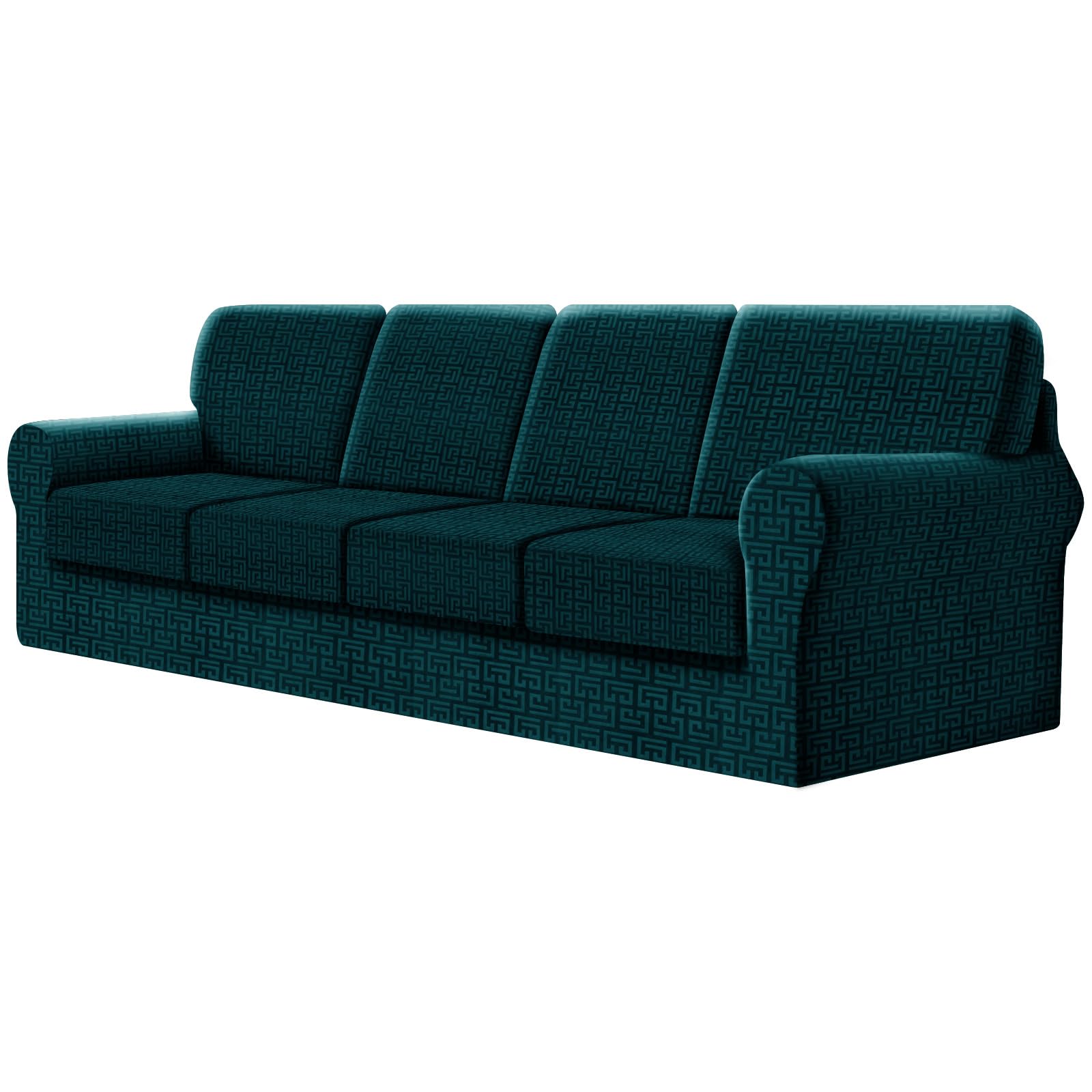 SYLC Fitted Sofa Cover 4 Seater, 9 Piece Sofa Slipcover With 4 Seat Cushion Covers And 4 Backrest Covers, Settee Covers Stretch Velvet Anaglyph(Teal,X-Large Sofa - 9 PCS)