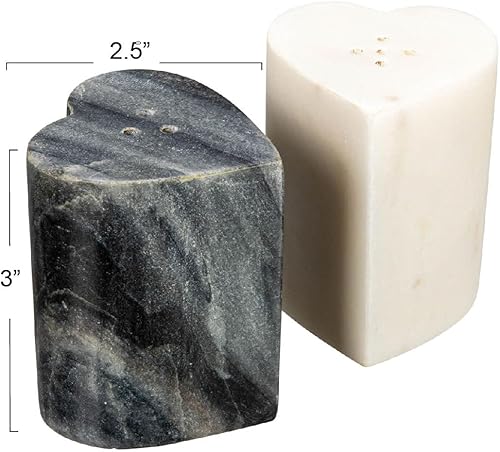 Miniatura 8 de Creative Co-Op Salero y pimentero de mármol en forma de corazón, juego de 2, gris y blanco