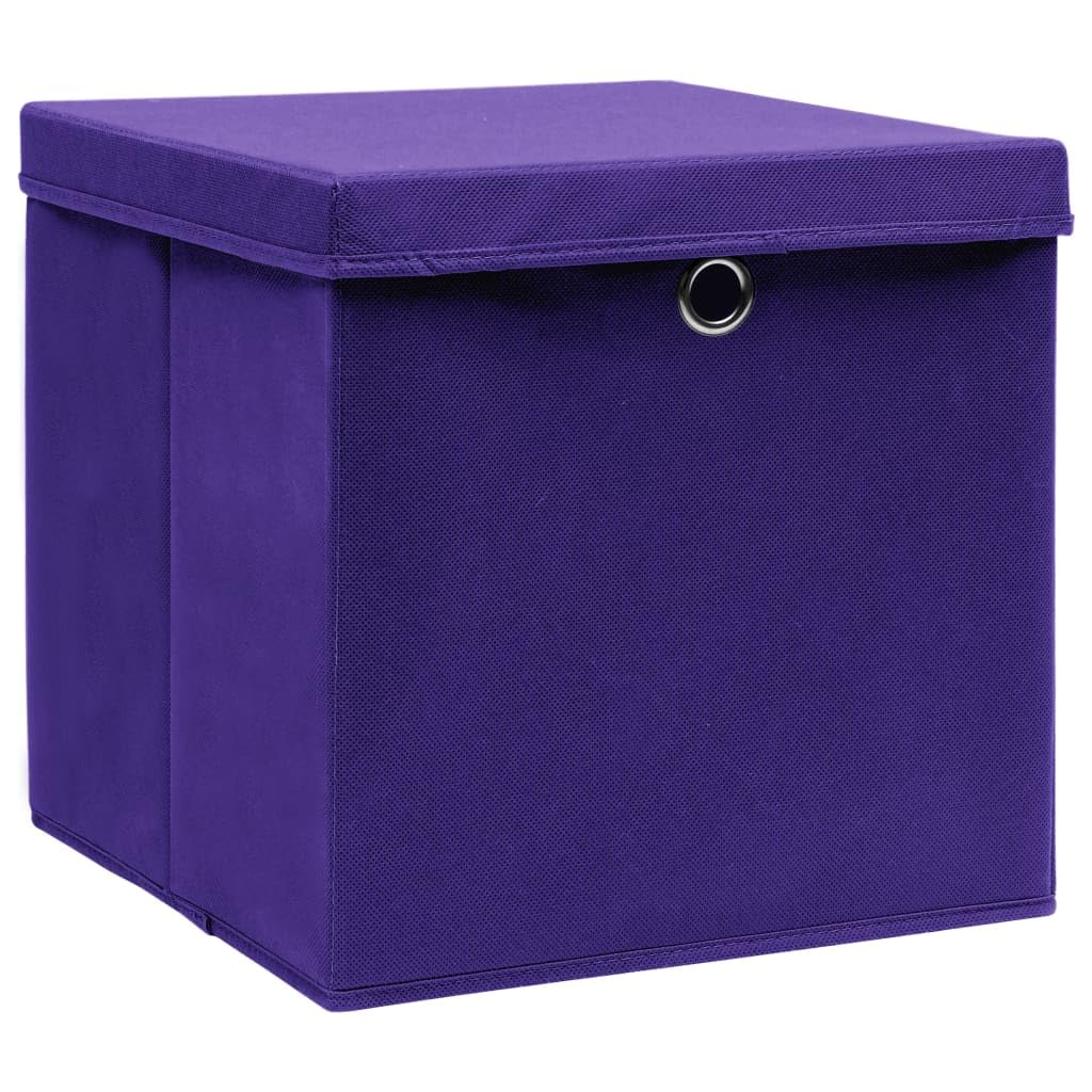 QZZCED Purple Foldable Storage Boxes with Lids 10 pcs, Non-Woven Fabric 32x32x32 cm, Durable Collapsible Bins for Closet Organization