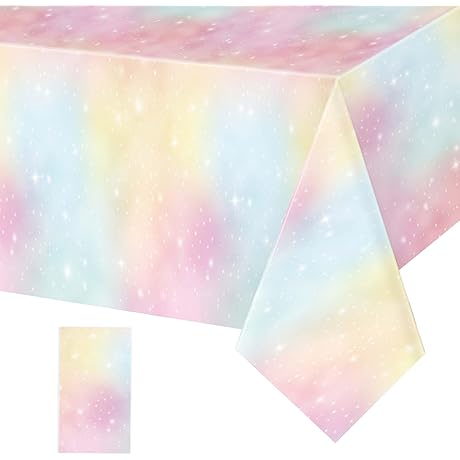 Tiamon Pastel Rainbow Tie Dye Unicorn Disposable Tablecloth