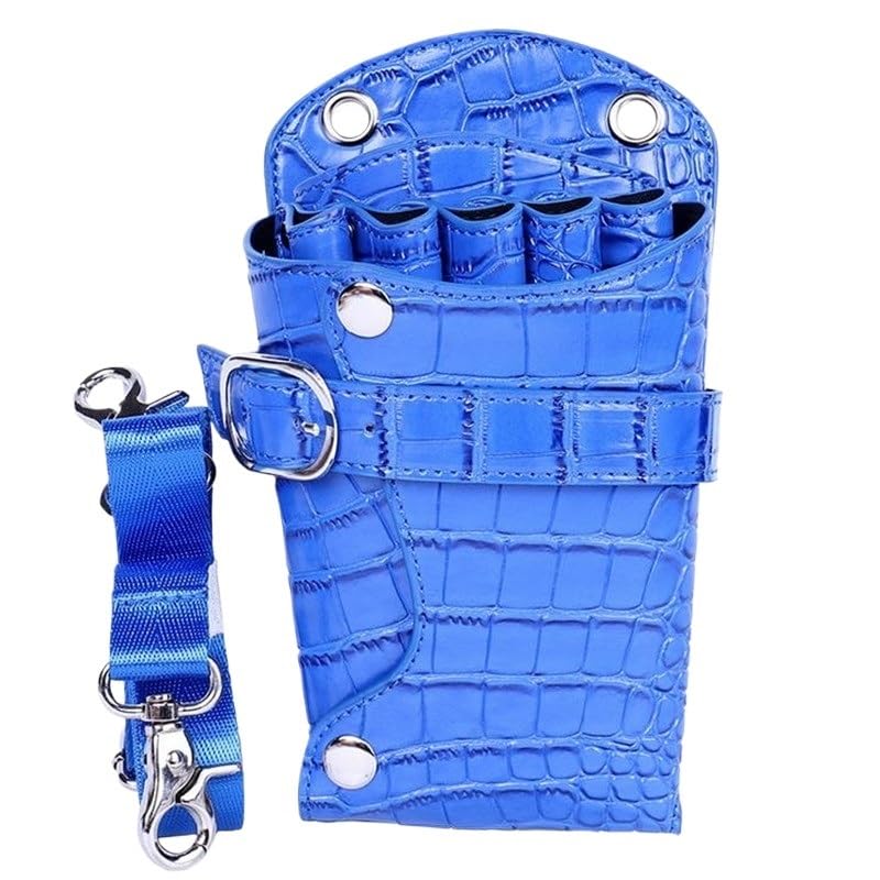 Borsa Parrucchiere Borsa professionale for forbici da parrucchiere in pelle PU con motivo a coccodrillo, 5 tasche, borsa barbiere(Blue)