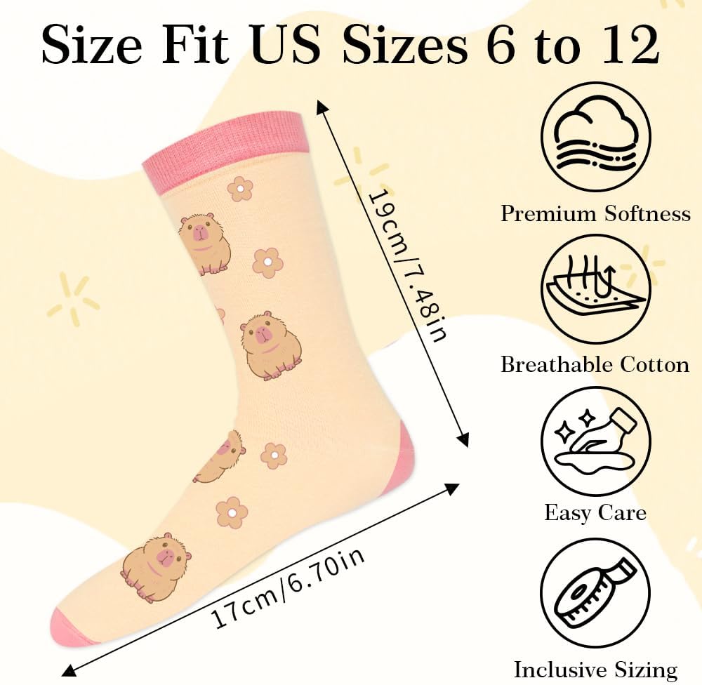 Capybara Socks Capybara Lovers Gifts Just A Girl Who Loves Capybaras Cute Capybaras Themed Socks Pink Yellow Christmas Stocking Stuffers Valentines Day Birthday Gifts for Daughter Niece Sisters image 5