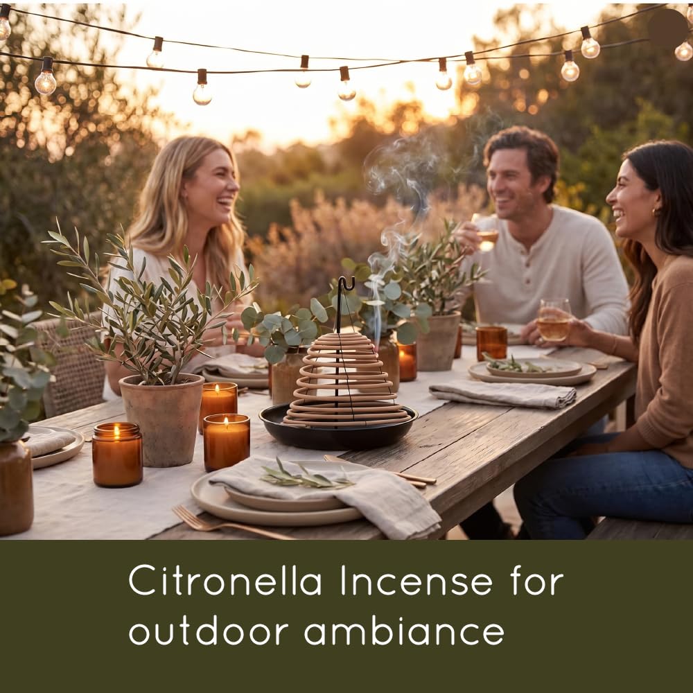 Rool Hängende Citronella-Räucherstäbchenspule und Halter, Outdoor-Kerzen, Hinterhof- und Camping-Beleuchtung, Citronella-Öl, Räucherstäbchen