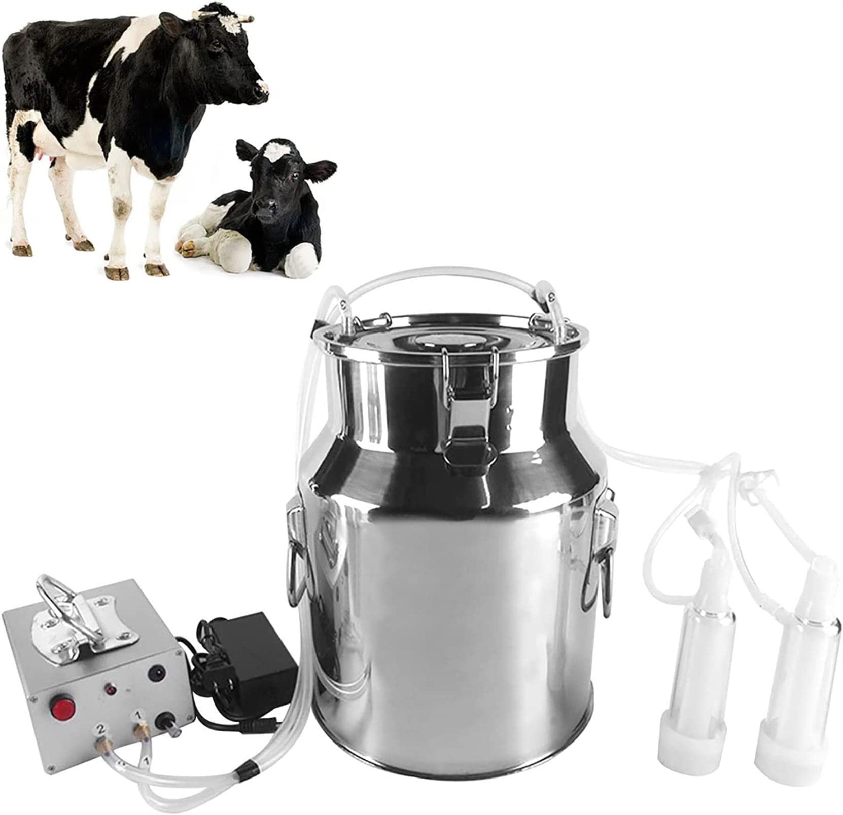 sjdoPulse Cow Milking Machine Electric, Electric Pulsating Goat Milking Machine, Portable Milking Machine With 2 Teat Cups, Stainless Steel Milking Machine For Cow Goat Sheep Livestock