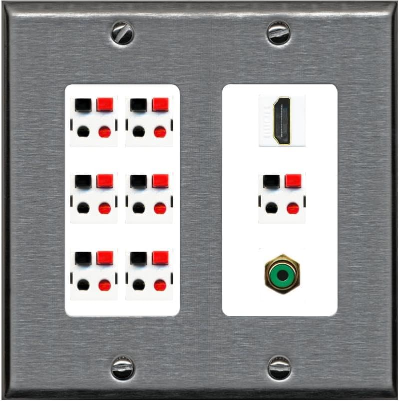 RiteAV 7.1 Surround Sound 7 Speaker Wall Plate with 1 Port HDMI RCA - 2 Gang [Light-Almond]