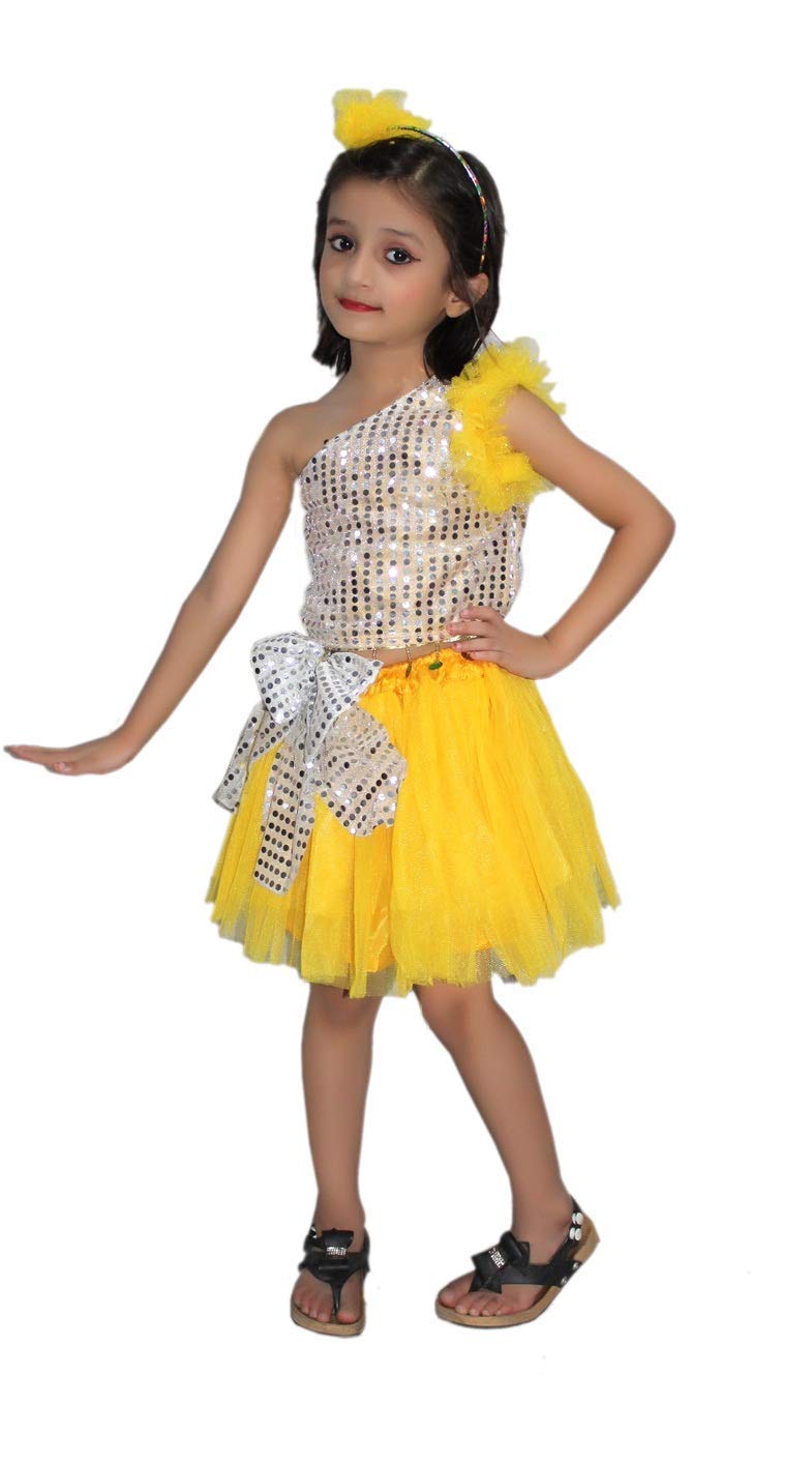 Kaku Fancy Dresses Western Dance Dress Skirt Top Costume Set -Yellow-Silver, 3-4 Years, For Girls (B07JH99MFT) Amazon Price History, Amazon Price Tracker