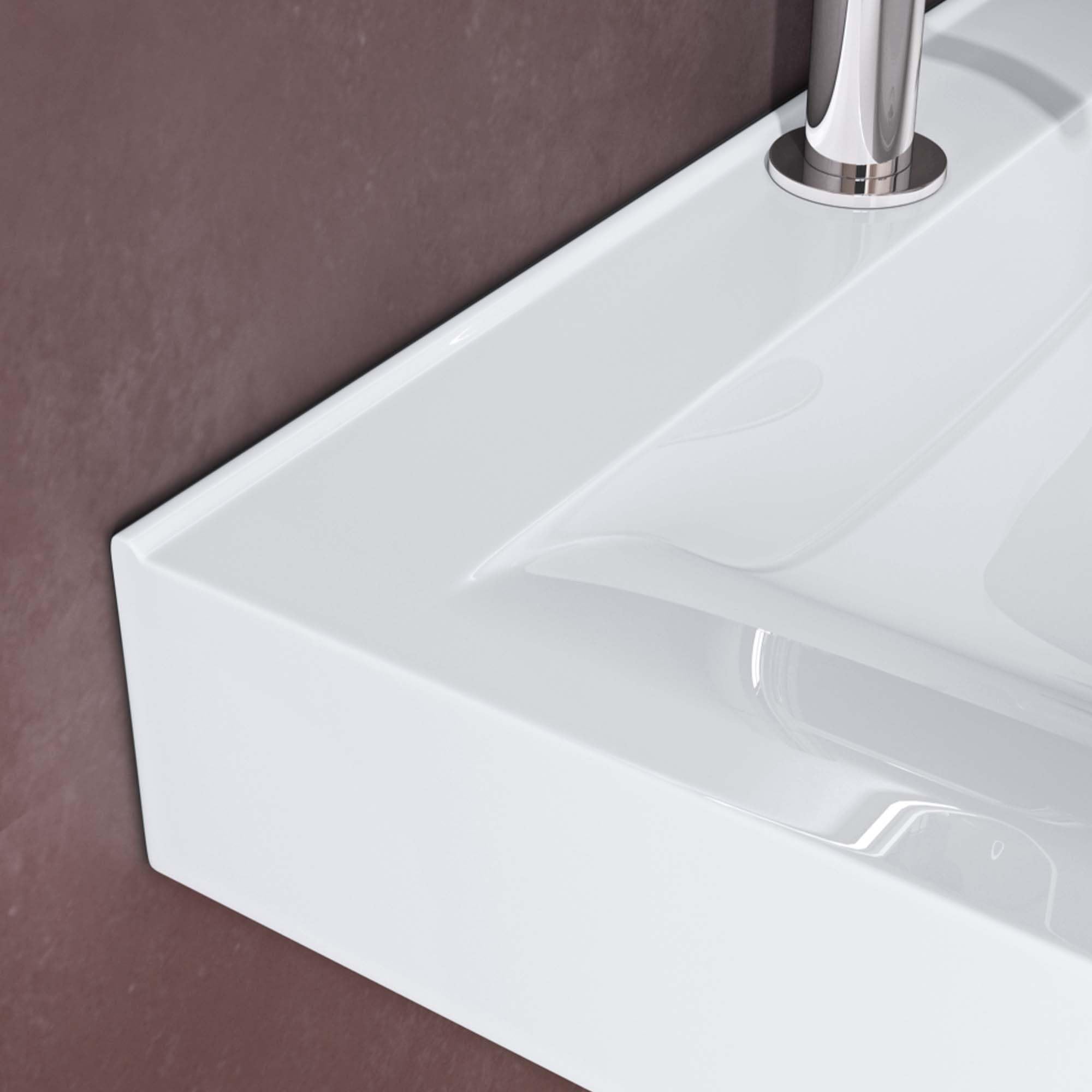 doporro Lavabo da Appoggio Lunghezza 45cm, Lavandino Bagno Rettangolare in Ceramica Nano Rivestimenti Brüssel118C, Bianco Lucido