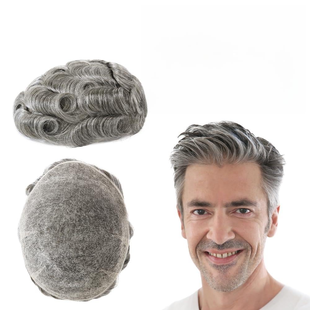 Mens Toupee, Human Hair Replacement Systems, Swiss Lace Real Wigs for Men Brown Hair Pieces #7