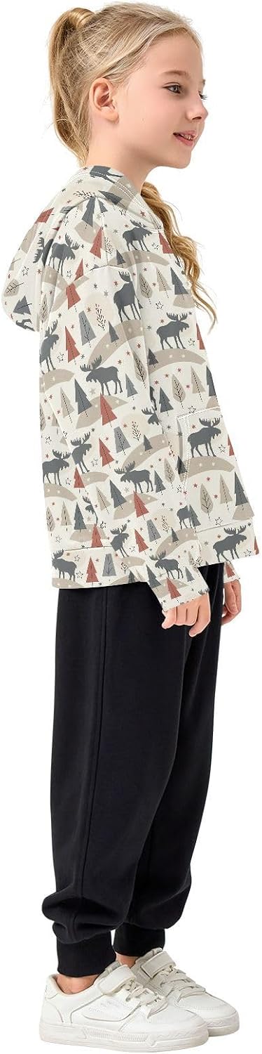 Christmas Tree Moose Toddler Girls Pullover Hoodie Sweatshirt 4-14Y A2309193