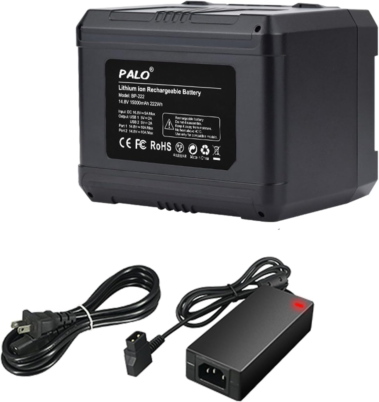 V Mount Battery 222Wh 14.8V 15000mAh Rechargeable Li-ion Battery with D-tap for Broadcast Video Camcorder, Compatible with Sony HDCAM, XDCAM, Digital Cinema Cameras, LED Video Light Blackmagic