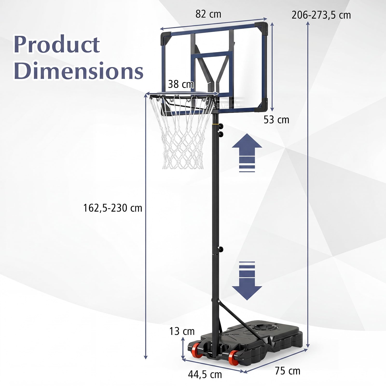 LIFEZEAL Cestino da basket portatile, altezza regolabile, cestino da basket con supporto, tubo centrale rimovibile e ruote, supporto da basket con base 32 l per esterno