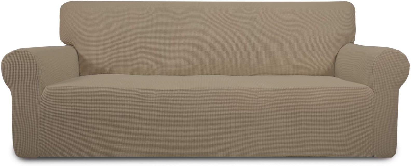 Easy-Going Stretch Sofa Slipcover 1-Piece Sofa Cover Furniture Protector Couch Soft with Elastic Bottom for Kids, Polyester Spandex Jacquard Fabric Small Checks (Sofa, Natural)