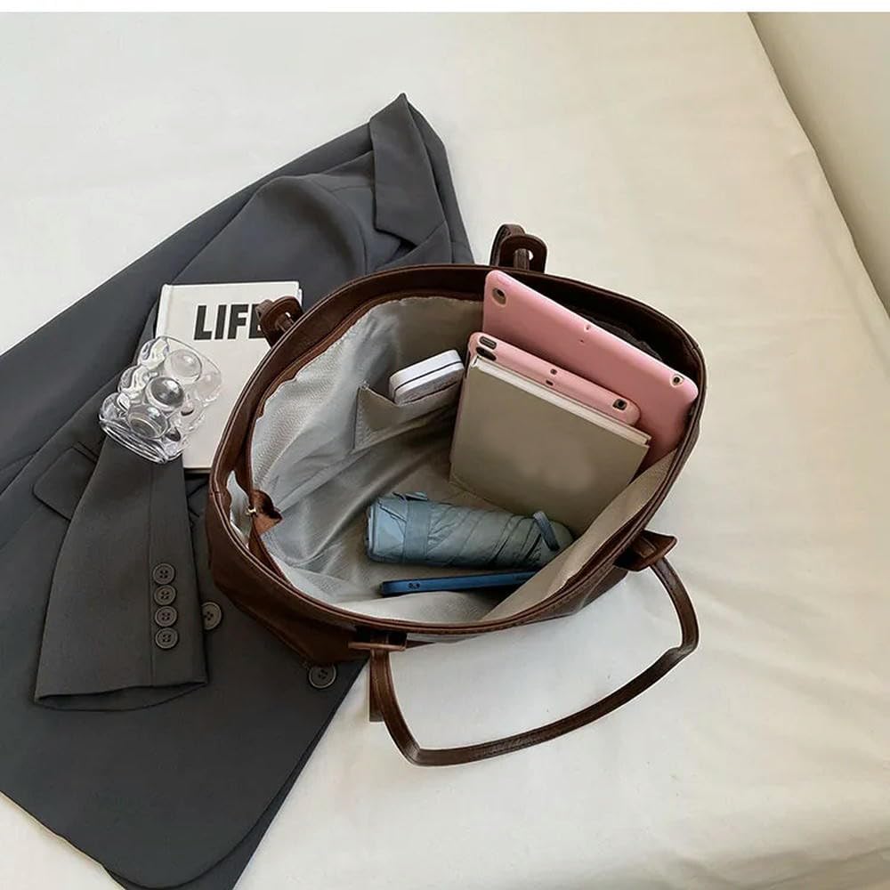 ZBDZSW Bolso de Mano de Gran Capacidad para Mujer, Tendencia de Moda de Invierno, Bolsos de Hombro de Cuero, Bolso de Oficina Khaki