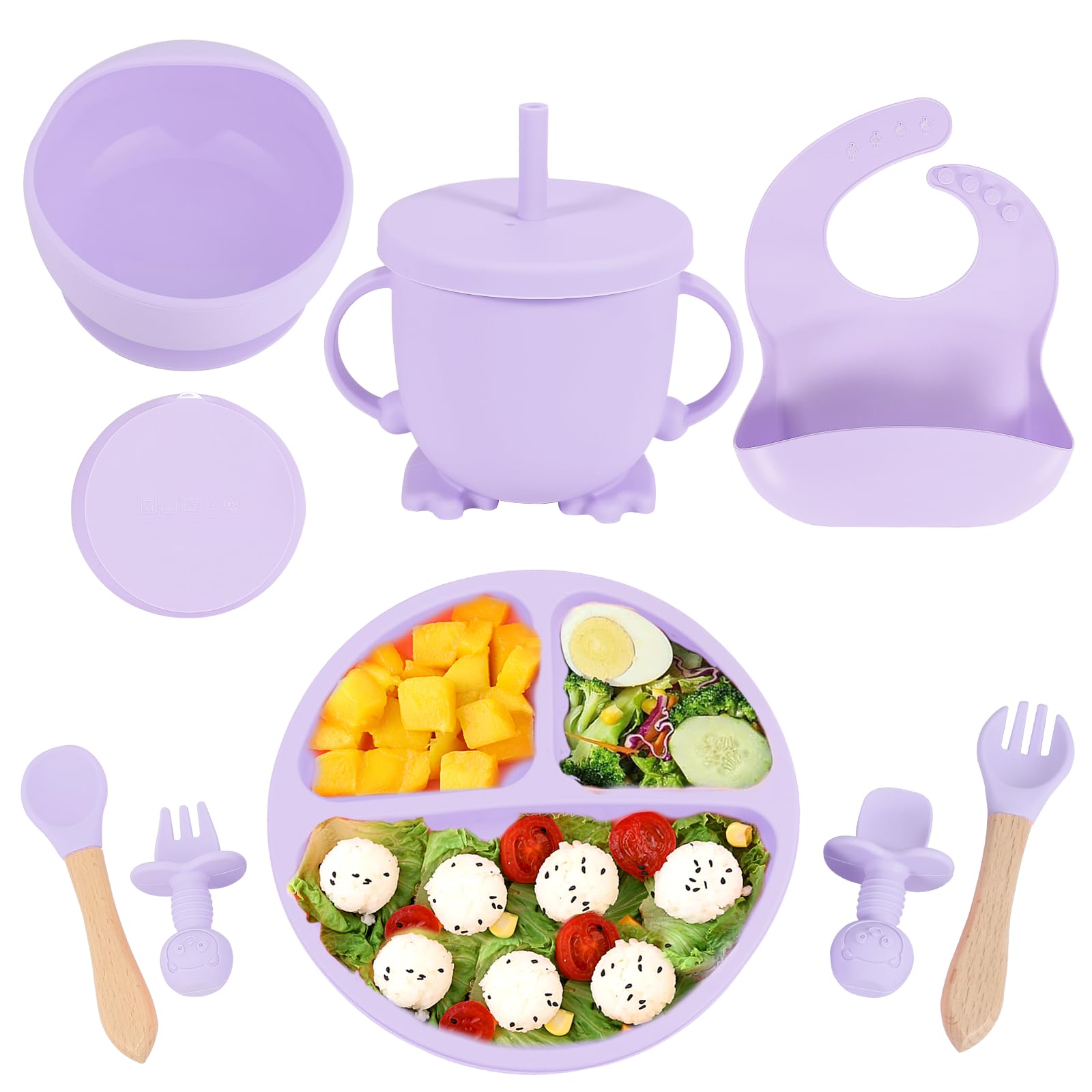 Set Svezzamento Bambini Bwaliffury 9 Pezzi - Piatti Con Ventosa, Cucchiaio, Bavaglino In Silicone Alimentare - Foto 2