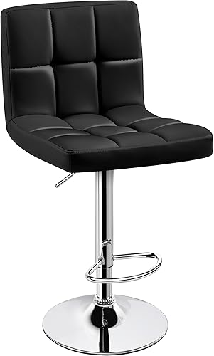 Miniatura 38 de Yaheetech Juego de 4 taburetes de bar giratorios de piel sintética, sillas de mostrador ajustables en altura, taburetes modernos con respaldo para