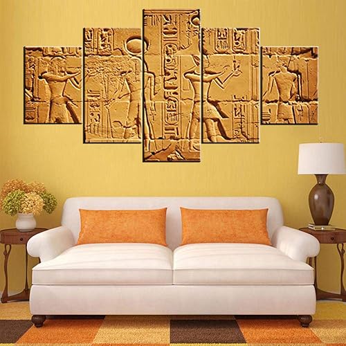 Miniatura 3 de Lienzo egipcio de 5 paneles, arte para pared, símbolos jeroglíficos en la pared, cuadros vintage de Egipto para sala de estar, impresiones HD, obras