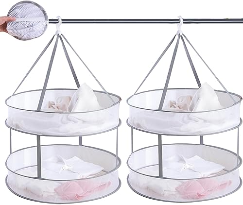 Miniatura 1 de COMZPLIFE 2 piezas de malla plegable de 2 niveles, secadora plegable a prueba de viento, secadora de ropa plegable para suéter, calcetines, toallas,