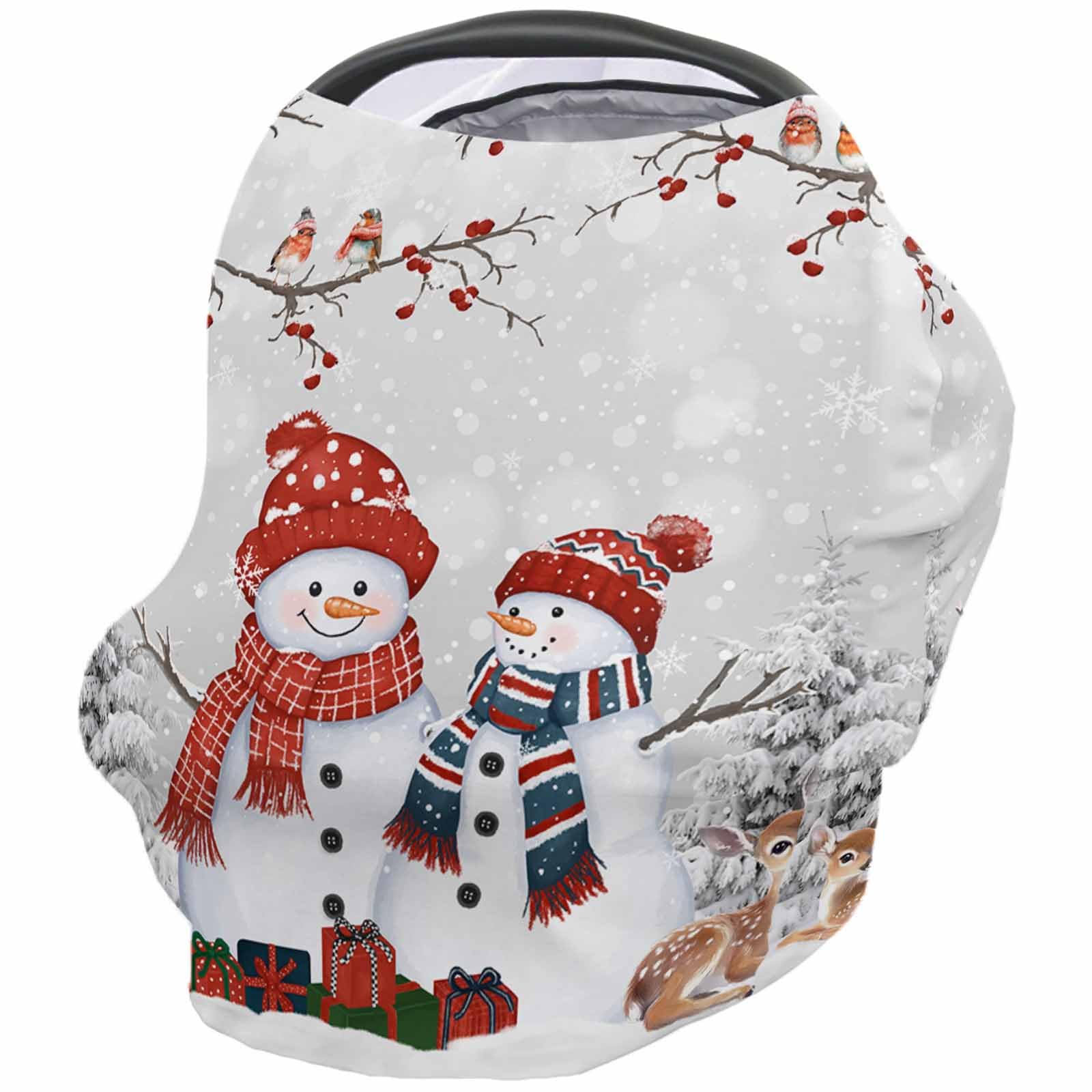 Nursing Cover for Breastfeeding Scarf, Christmas Snowman Deer Berries Birds Snowy Forest Baby Car Covers Super Soft Multi Use for Canopy Shopping Cart Cover Blanket Stroller Cover