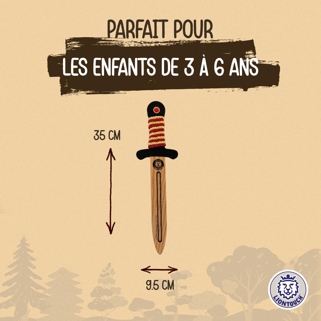 Liontouch Épée WoodyLion Or/Rouge Petite Taille 3-6 Ans Poignard en Mousse pour Enfants