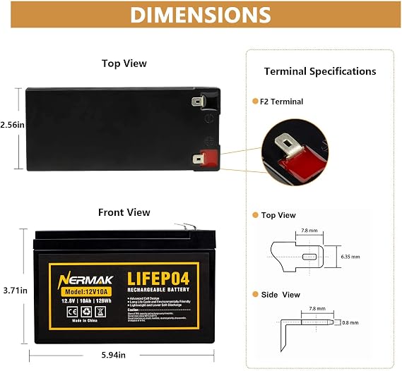 NERMAK 12V 10Ah Lithium LiFePO4 Deep Cycle Battery with 10A BMS,Lightweight | 2000+ Cycles Rechargeable Battery for Solar/Wind Power, Lighting, Power Wheels, Ride-on Toy, Fish Finder and More