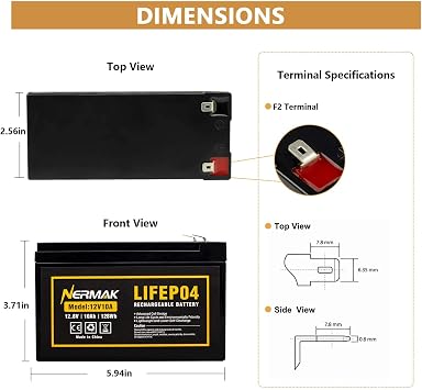 NERMAK 12V 10Ah Lithium LiFePO4 Deep Cycle Battery with 10A BMS,Lightweight | 2000+ Cycles Rechargeable Battery for Solar/Wind Power, Lighting, Power Wheels, Ride-on Toy, Fish Finder and More