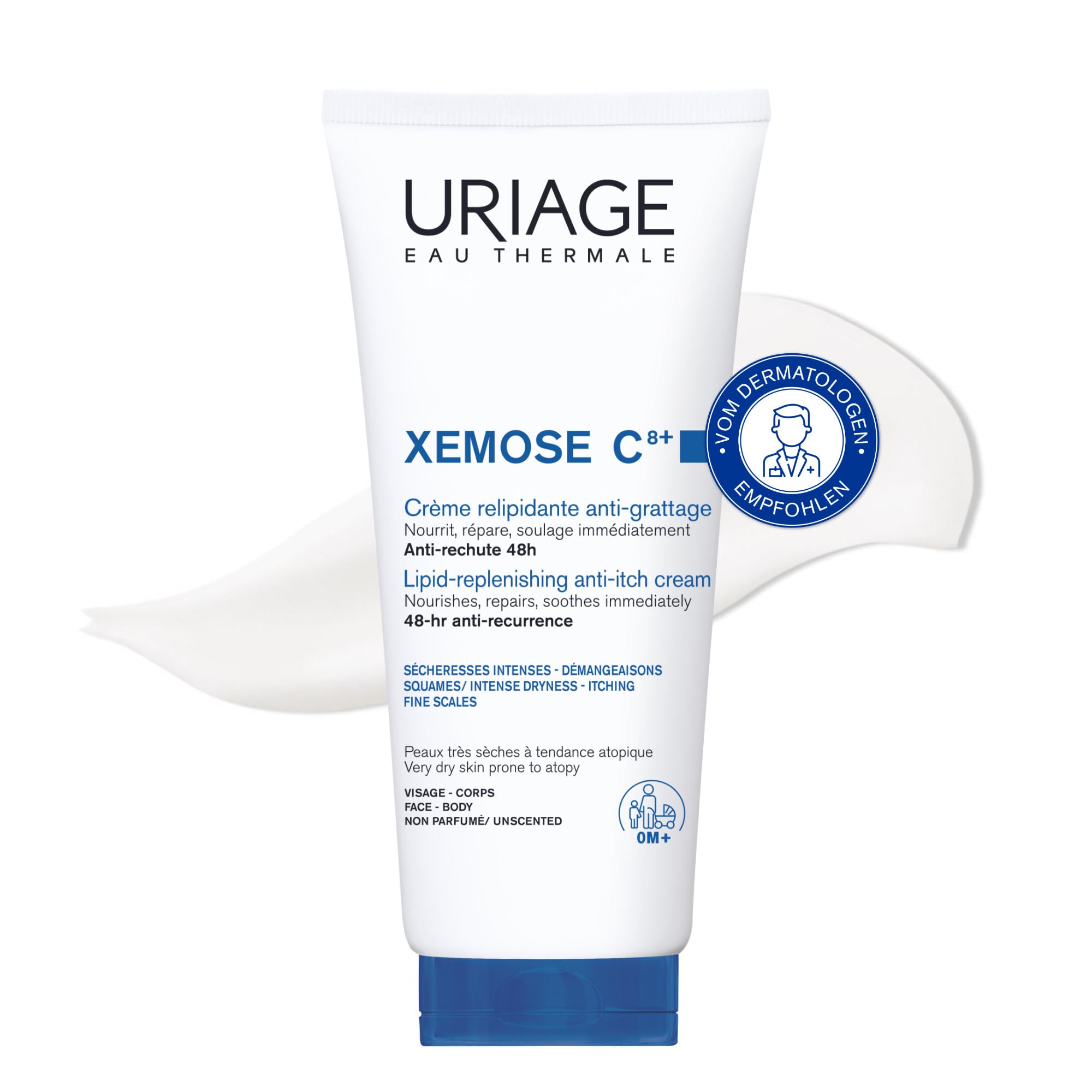 Uriage Xemose C8+ Lipid-Aufbauende Anti-Reizungscreme 200ml - Sehr trockene Haut mit Neigung zu Atopie, Creme für Gesicht & Körper - Lindert sofort Juckreiz und sorgt für lang anhaltenden Komfort