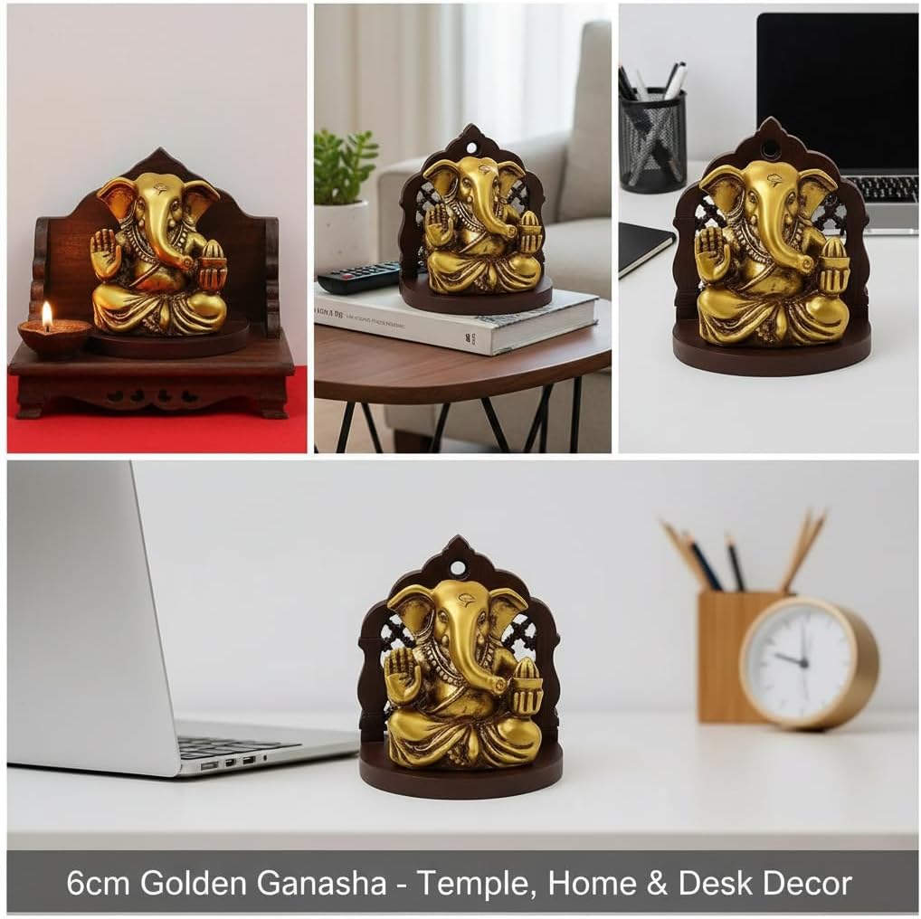 Antique Finish Resin Ganesha Idol - 6 cm | Ganesh Idol Murti for Car Dashboard, Home Decor & Office Desk | Ganpati Murti Showpiece for Mandir Home Decor