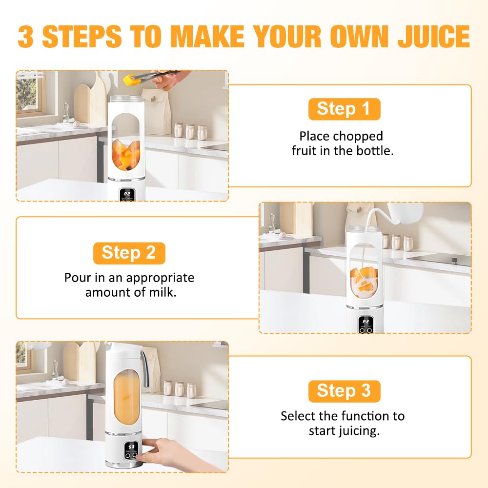 Tragbarer Mixer Smoothie Maker, 450 ML Mini Mixer to go mit 12 Rostfreien Klingen, USB Aufladbarer Mini Mixer für Shakes und Smoothie, Portable Blender für Küche, Büro, Reise, Sport(Weiß)