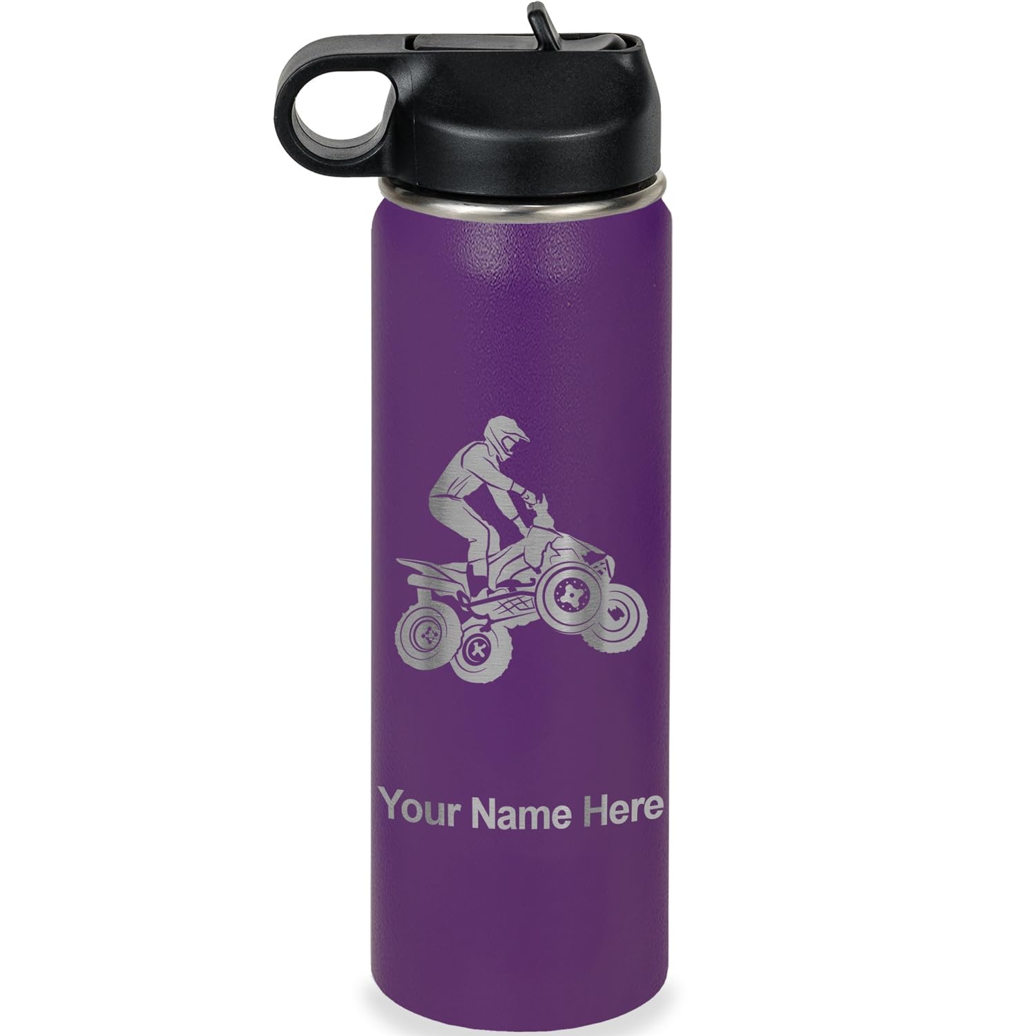 LaserGram Personalized Water Bottle, Quad, Stainless Steel Double Wall Vacuum Insulated with Flip Top Straw, Custom Engraved Gift (20oz / 590ml Dark